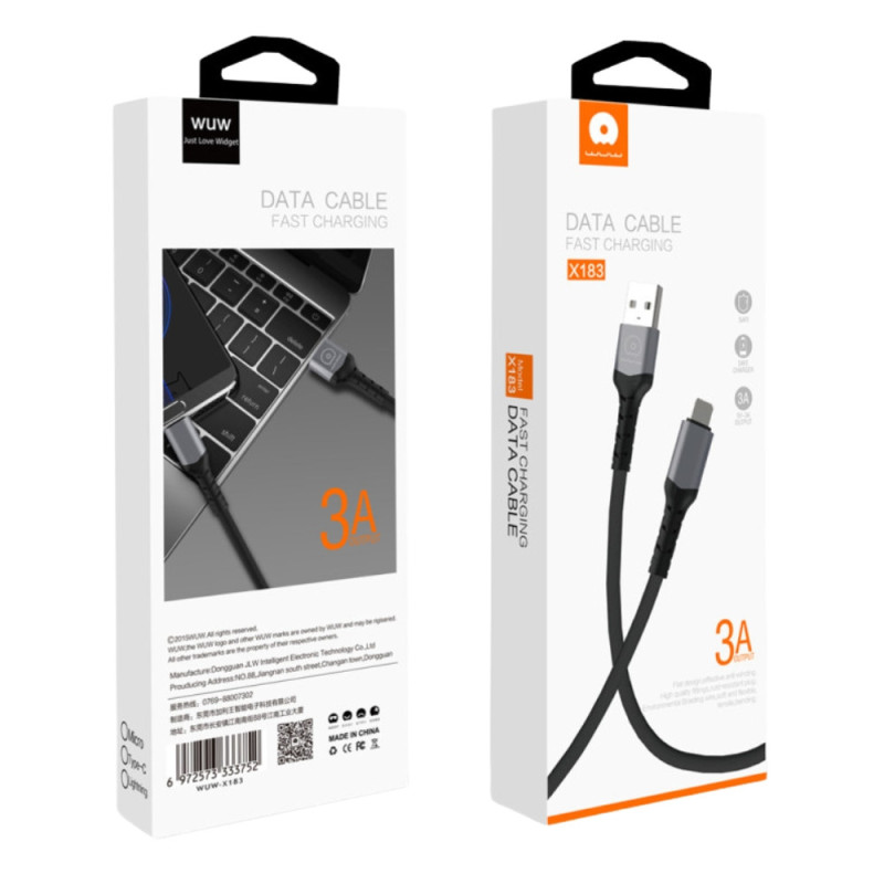 Câble USB / Lightning 3A Noir - X183 (WUW) — Accessoire · Smarty Paris 18e